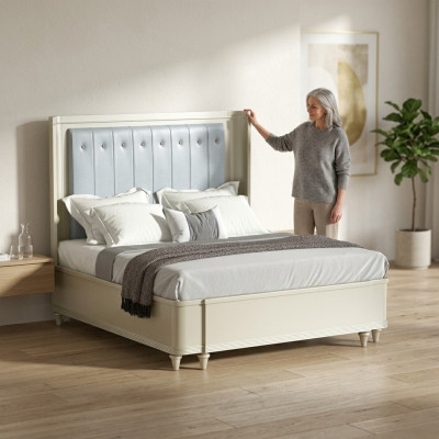 Podkładka Design Luksusowe Łóżko 180 x 200cm Materiałowe łóżko Skóra Modern Sypialnia