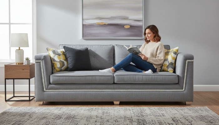 Zestaw sofowy 3+1 Szary Salon Włókienniczy Meble tapicerowane Nowoczesna Sofa