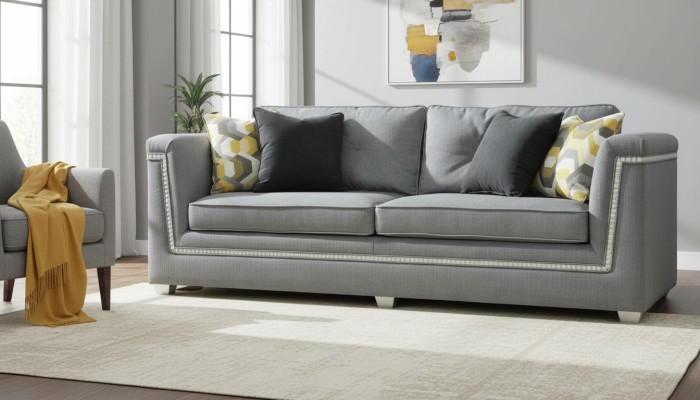Zestaw sofowy 3+1 Szary Salon Włókienniczy Meble tapicerowane Nowoczesna Sofa