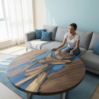 Okrągłe stoły Stół obiadowy Design Tabela Modern Sea River Meble 90 cm