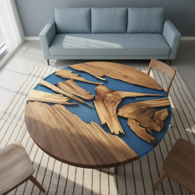 Okrągłe stoły Stół obiadowy Design Tabela Modern Sea River Meble 90 cm