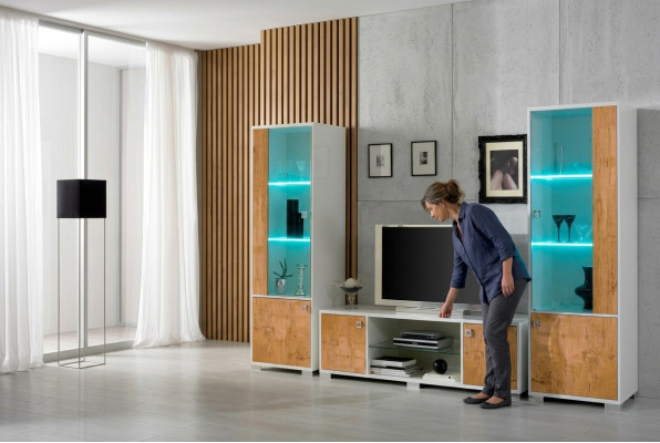 Jednostka ścienna 3 szt. rtv + 2x Gablota Design Meble Włoskie Meble do Salonu Luksusowe Meble