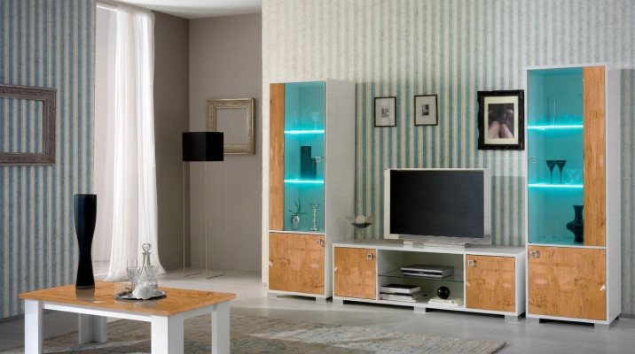 Jednostka ścienna 3 szt. rtv + 2x Gablota Design Meble Włoskie Meble do Salonu Luksusowe Meble