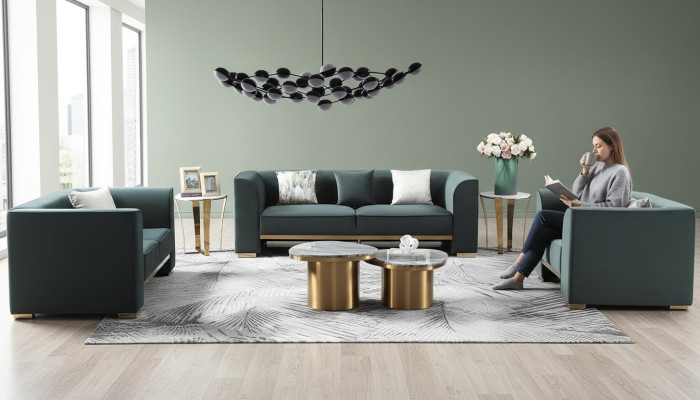 Zestaw sofowy 321 miejsce do siedzenia Zestaw 2x Stolik 2x stolik kawowy Luxury Meble 7 sztuk. Nowy