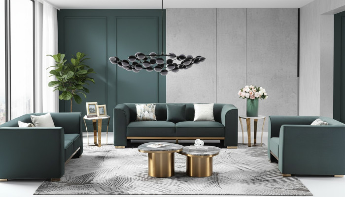 Zestaw sofowy 321 miejsce do siedzenia Zestaw 2x Stolik 2x stolik kawowy Luxury Meble 7 sztuk. Nowy