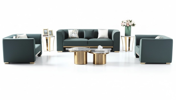 Zestaw sofowy 321 miejsce do siedzenia Zestaw 2x Stolik 2x stolik kawowy Luxury Meble 7 sztuk. Nowy