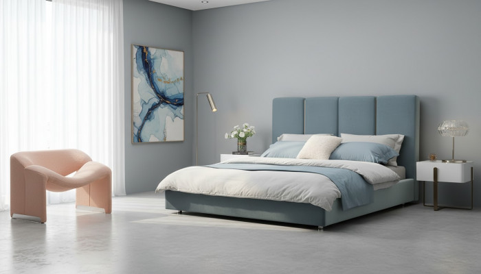 Designerskie Łóżko Niebieskie 180x200 Sypialnia łóżka Włókiennicze Hotel Luxury Podkładka Siedziba