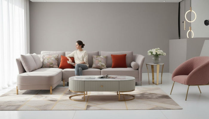 Narożnikowa kanapa Nowoczesna sofa w kształcie litery L Narożnikowa kanapa w kształcie litery L Żywy krajobraz Couch Narożnikowa kanapa Podkładka