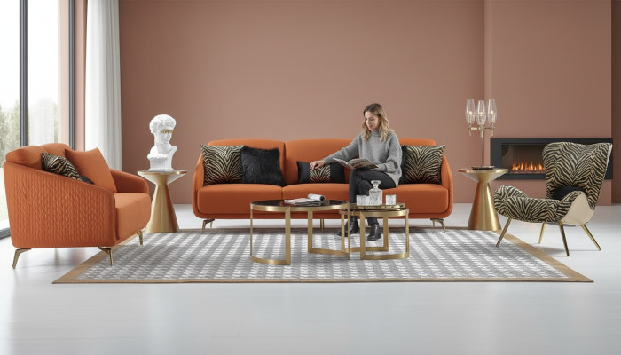 Sofa Trzyosobowa Podkładka Design Sofa Nowoczesna 3-osobowa Siedziba Sofy Pokój Meble Orange