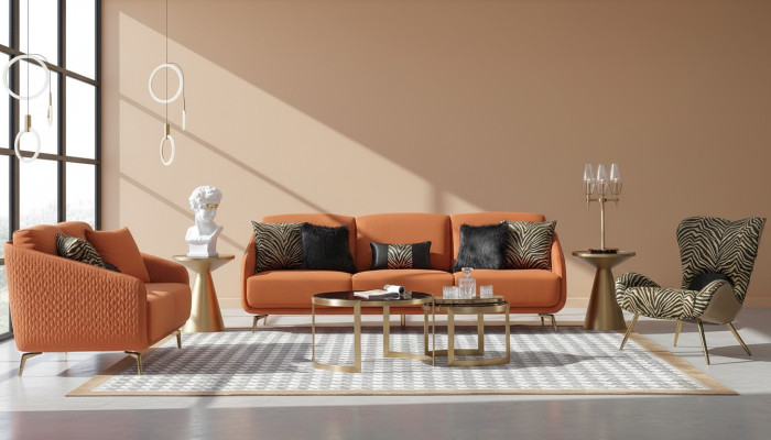 Sofa Trzyosobowa Podkładka Design Sofa Nowoczesna 3-osobowa Siedziba Sofy Pokój Meble Orange