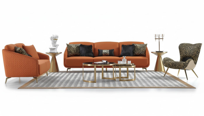 Sofa Trzyosobowa Podkładka Design Sofa Nowoczesna 3-osobowa Siedziba Sofy Pokój Meble Orange