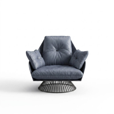 Fotel Design Szara Metalowa Podkładka Relaks Club Lounge Jednoosobowa Podkładka Materiał Skóra
