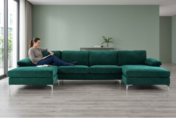 Green Kształt U Narożnikowa kanapa Żywy krajobraz Couch Zestaw narożny Design