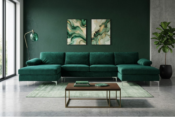 Green Kształt U Narożnikowa kanapa Żywy krajobraz Couch Zestaw narożny Design