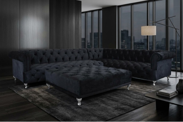 Narożnikowa kanapa Chesterfield Design Couch Podkładka Zestaw narożny + Stołek narożnik