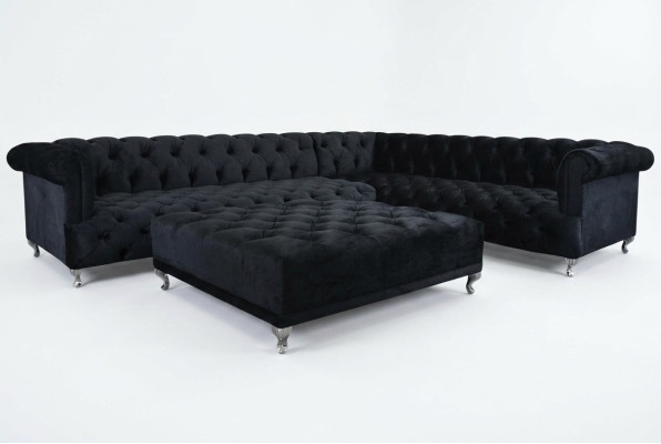 Narożnikowa kanapa Chesterfield Design Couch Podkładka Zestaw narożny + Stołek narożnik