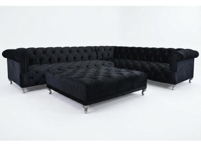 Narożnikowa kanapa Chesterfield Design Couch Podkładka Zestaw narożny + Stołek narożnik