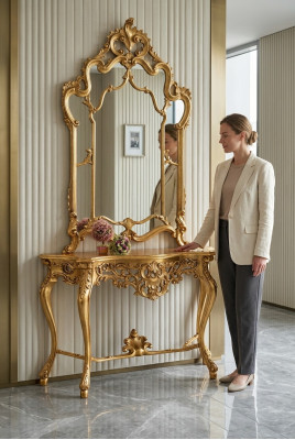 Konsola lustrzana Konsola w stylu country house Toaletka z Lustro Stół konsolowy Gold