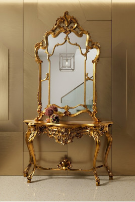 Konsola lustrzana Konsola w stylu country house Toaletka z Lustro Stół konsolowy Gold