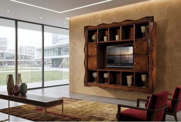 Szafka ścienna do salonu Gablota Drewno meble do salonu TV Szafa Ściana Design Nowość