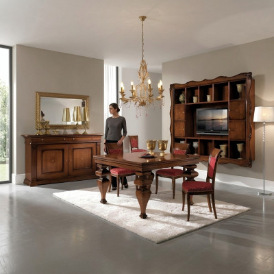 Design jadalnia Zestaw Ustaw Drewno Meble Kredens 4x Krzesło Tabela Kompletny 7-częściowy.