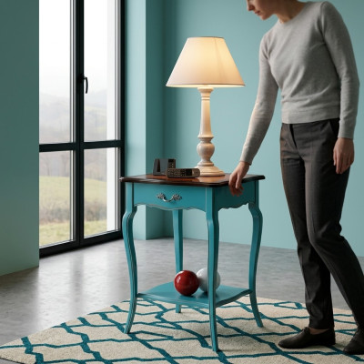 Konsole Stolik nocny Sypialnia Stolik Nowoczesny Design Meble Drewno Azure Blue