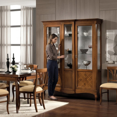 Gablota Drewno Luxury Szafki Classic Kredens Szafa Meble Włoski Brąz