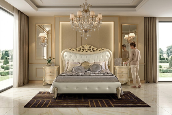 Łóżko Podkładka Design Łóżko podwójne Sypialnia Drewno Chesterfield Rama Łóżka Nowe