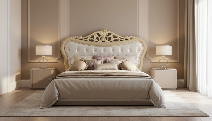 Podwójne łóżko Łóżko Luksusowe łóżko Drewno Ramy łóżka Rama łóżka Beżowy Design Modern