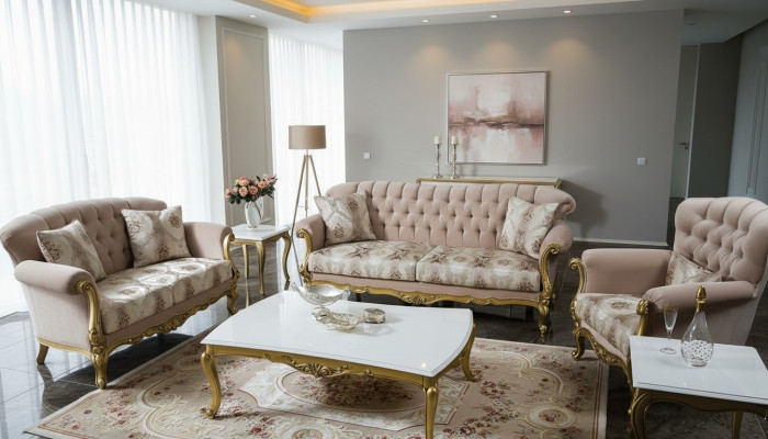 Luksusowa sofa komplet 5 sztuk Zestaw sofowy 3+2+1 stolik kawowy Stolik Fotel