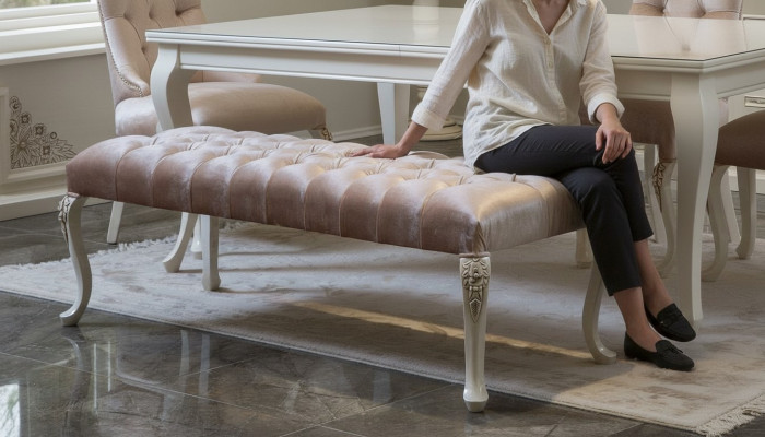 Stołek Podkładka Siedziba Design Włókienniczy Relaks Luxury Kanapa Material Chesterfield