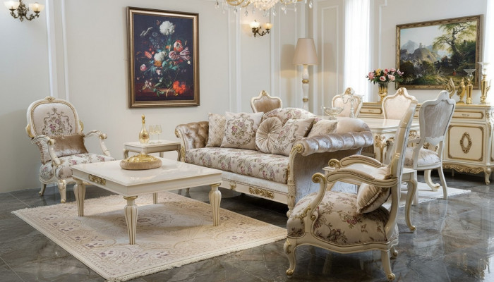Luksusowy Zestaw sofowy miejsce do siedzenia stolik kawowy Sofa Sofy Fotel Materiał Kanapa 4-częściowa.