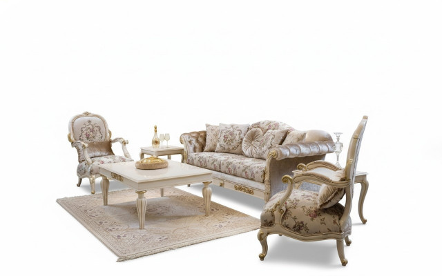 Luksusowy Zestaw sofowy miejsce do siedzenia stolik kawowy Sofa Sofy Fotel Materiał Kanapa 4-częściowa.