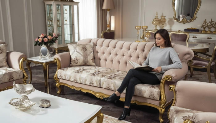 Luksusowa sofa trzyosobowa 3 Siedziba miejsce siedzące Material Couch Meble Style Włókienniczy Włochy