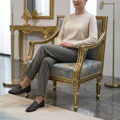 Fotel Podkładka Krzesła Gold Material Luxury Design Krzesło Jednomiejscowe Classic