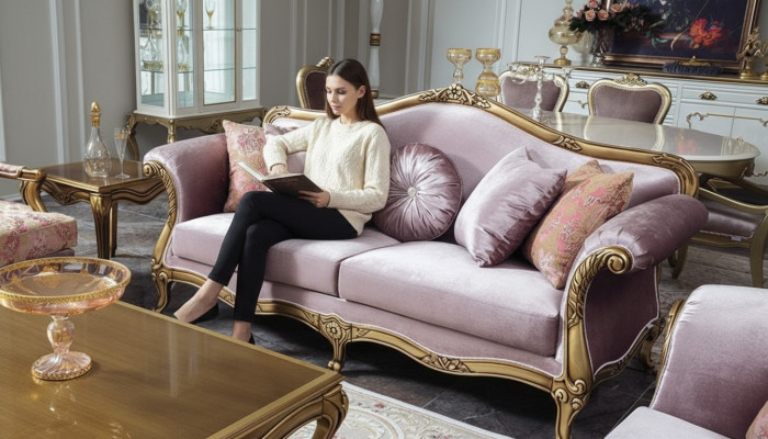 Sofa 3 miejsce do siedzenia Lila Włókienniczy Sofy Kanapa Podkładka Luksusowa klasyczna trzyosobowa sofa