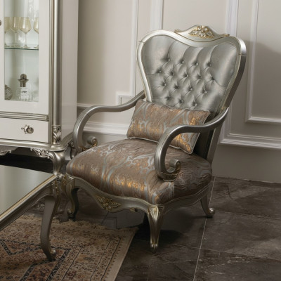 Srebrny Chesterfield Fotel Meble w stylu francuskim Krzesło Jednomiejscowe Drewno