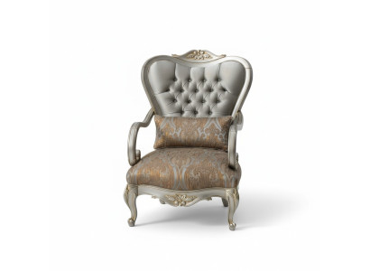 Srebrny Chesterfield Fotel Meble w stylu francuskim Krzesło Jednomiejscowe Drewno