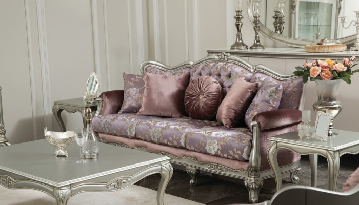 Sofa 3 miejsce do siedzenia Fioletowy Salon Klasyczny Design Meble Sofy Luksusowe Nowe