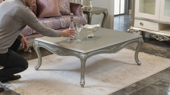 Luksusowy stolik kawowy Classic Stoliki do kawy Silver Table Drewno Nowość