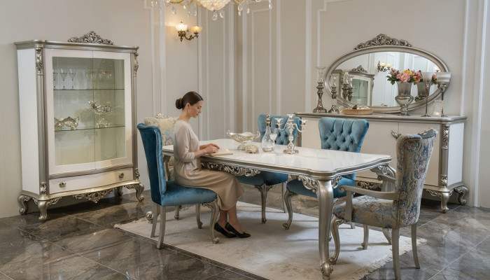 Zestaw jadalnia Ustaw Gablota Tabela 6x Krzesło Kredens Lustro Art Deco 10 szt.