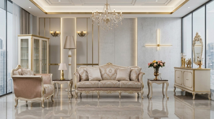 Luksusowa trzyosobowa sofa 3 miejsce do siedzenia Sofy Siedziba design klasyczne kanapy beżowe