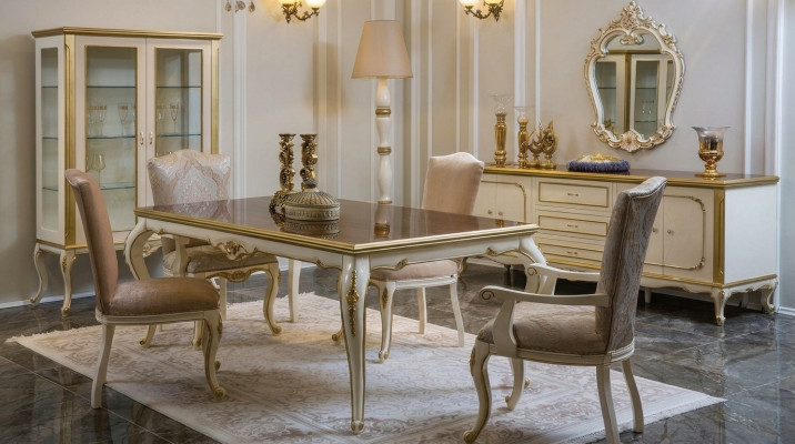 Design zestaw jadalnia 8 szt. Stół obiadowy Krzesło Kredens Gablota Lustro stoły Drewno