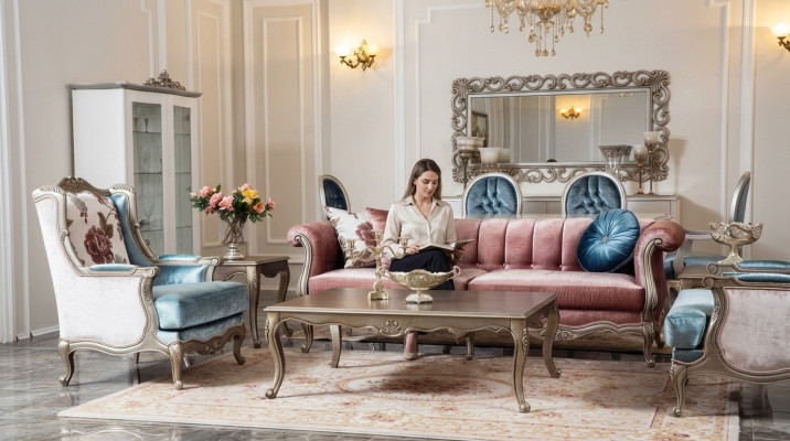 Zestaw sofowy klasyczna sofa komplet wypoczynkowy stolik kawowy 2x Fotel luksusowy zestaw 4 sztuki.