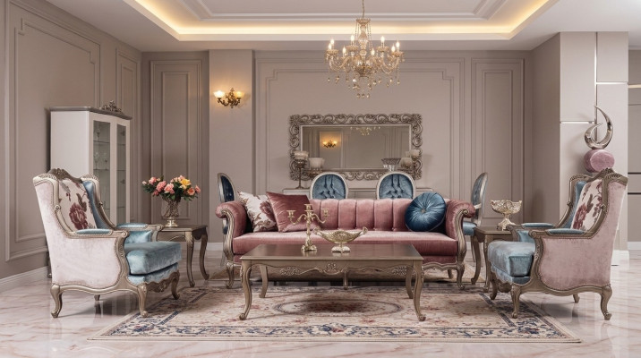 Zestaw sofowy klasyczna sofa komplet wypoczynkowy stolik kawowy 2x Fotel luksusowy zestaw 4 sztuki.