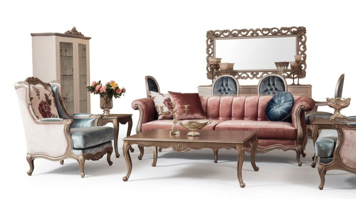 Zestaw sofowy klasyczna sofa komplet wypoczynkowy stolik kawowy 2x Fotel luksusowy zestaw 4 sztuki.