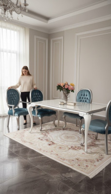 Turkis Grey Krzesło Chesterfield Drewno Krzesła Podłokietnik jadalnia Meble