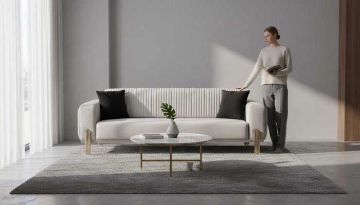 Luksusowa Sofa 3 miejsce do siedzenia Kanapy Sofy Tapicerowana Kanapa Materiał Nowoczesna Biały Trzyosobowa