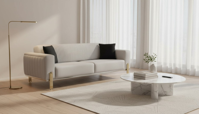 Luksusowa Sofa 3 miejsce do siedzenia Kanapy Sofy Tapicerowana Kanapa Materiał Nowoczesna Biały Trzyosobowa