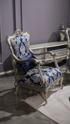 Luksusowa Sofa Jednoosobowa Fotel Podkładka Meble Niebieski Kwiatowy Wzór Sofa Lounge Barokowa